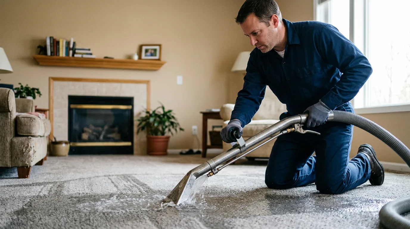Water damage restoration technician working near Northfield, OH